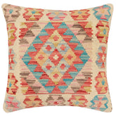 handmade Traditional Pillow Red Beige Hand-Woven SQUARE 100% WOOL  Hand woven turkish pillow  2 x 2